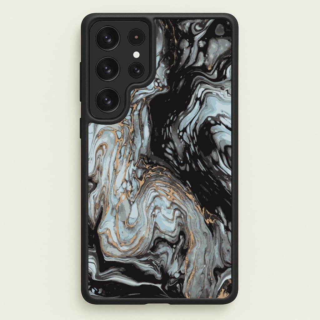 Black And Gold Cloudy Marble - Marble Phone Case for Galaxy S22 Ultra