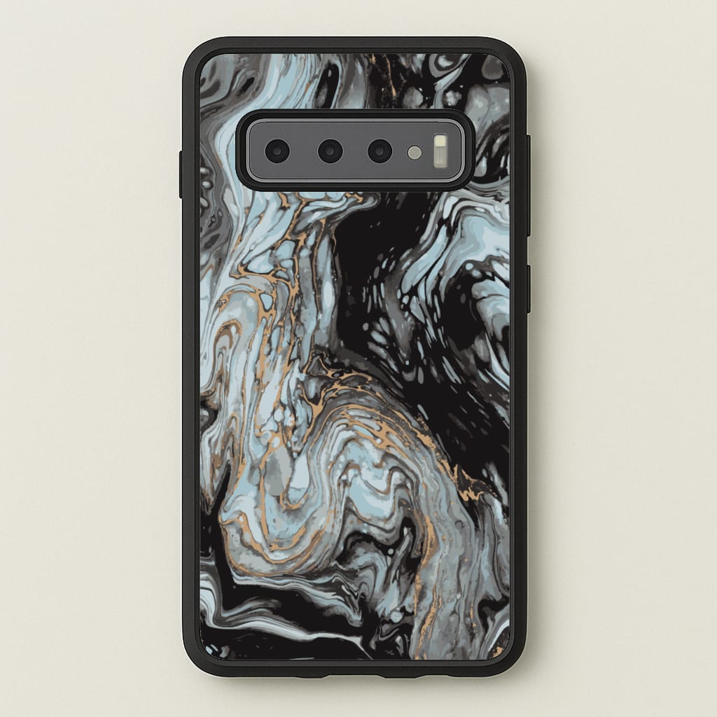 Black And Gold Cloudy Marble - Marble Phone Case for Galaxy S10