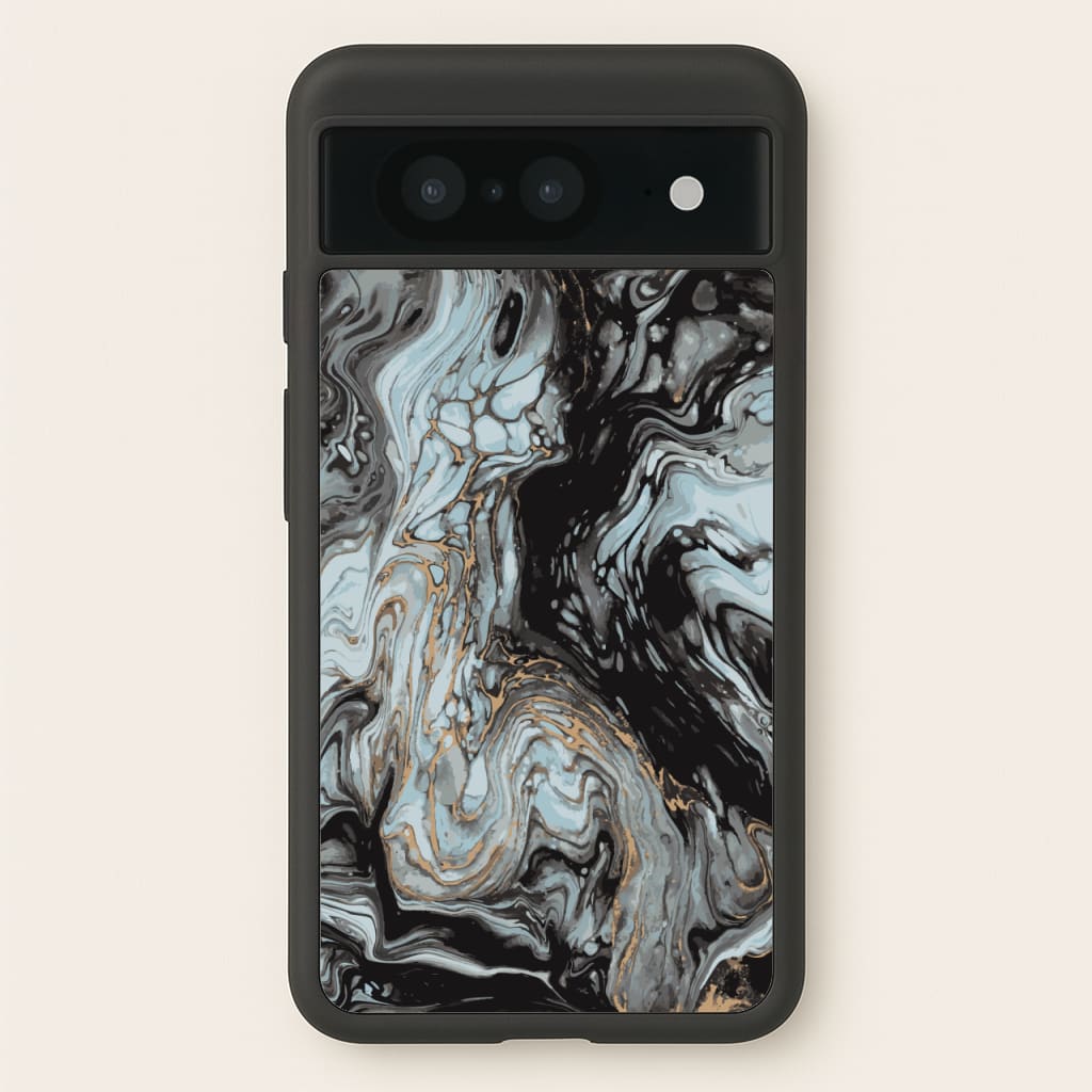 Black And Gold Cloudy Marble - Marble Phone Case for Google Pixel 8