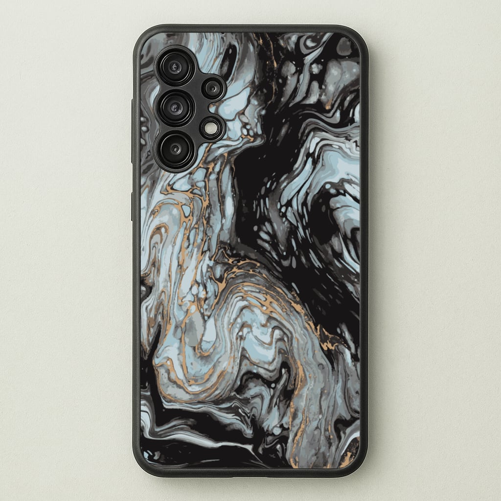 Black And Gold Cloudy Marble - Marble Phone Case for Galaxy A13