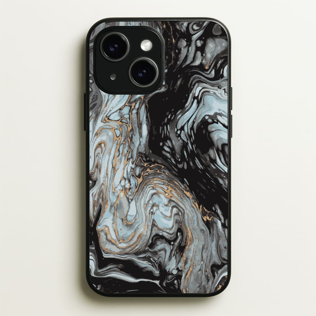 Black And Gold Cloudy Marble - Marble Phone Case for iPhone 14