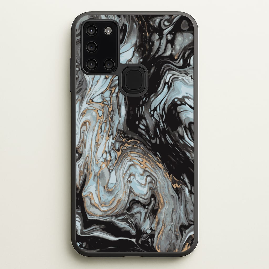 Black And Gold Cloudy Marble - Marble Phone Case for Galaxy A21s