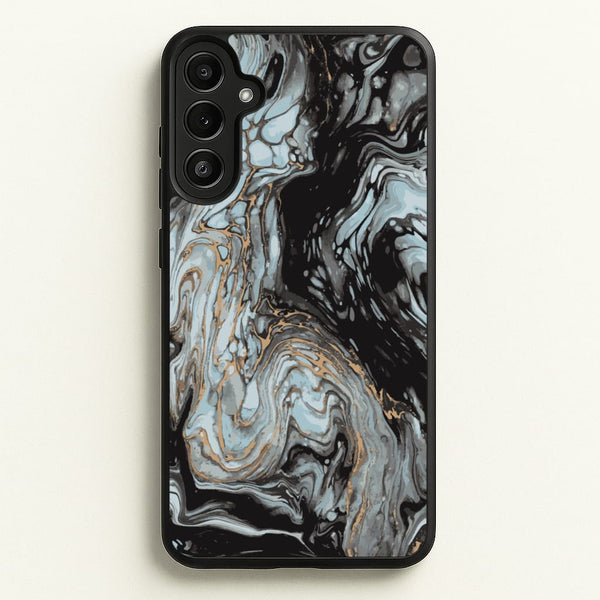 Black And Gold Cloudy Marble - Marble Phone Case for Galaxy A34