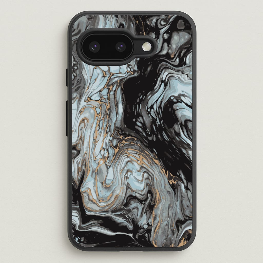 Black And Gold Cloudy Marble - Marble Phone Case for Google Pixel 9a