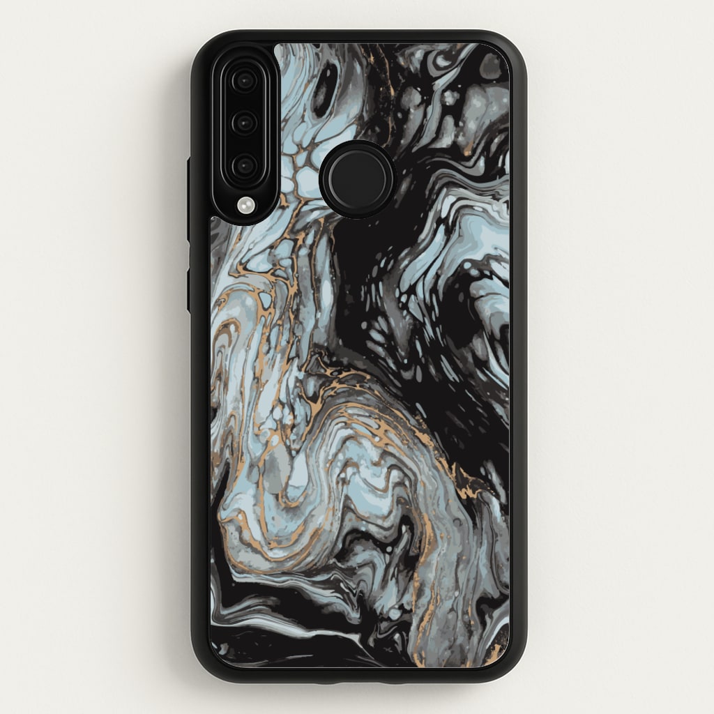 Black And Gold Cloudy Marble - Marble Phone Case for Huawei P30 Lite