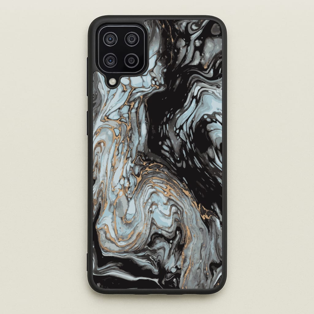 Black And Gold Cloudy Marble - Marble Phone Case for Galaxy A12