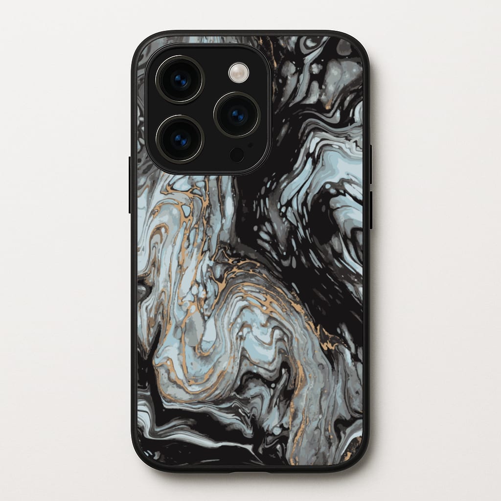 Black And Gold Cloudy Marble - Marble Phone Case for iPhone 15 Pro