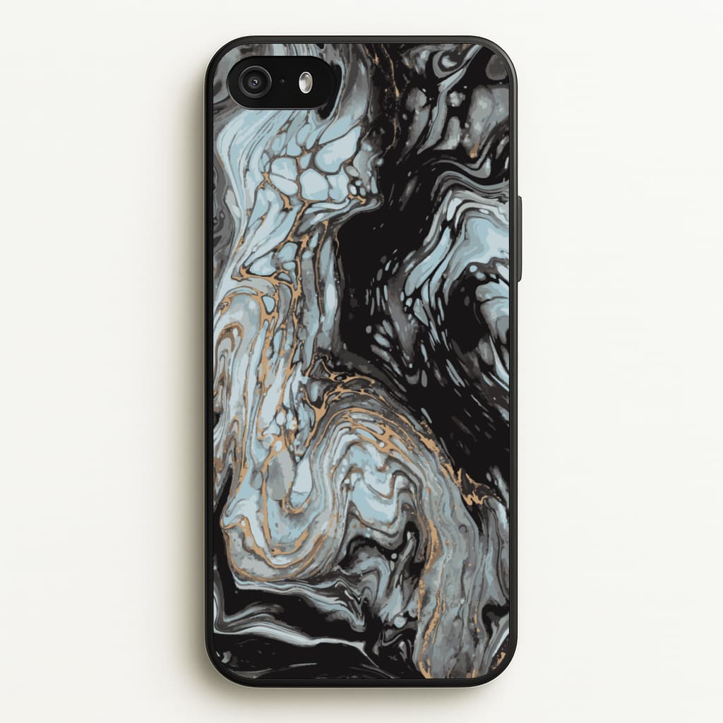 Black And Gold Cloudy Marble - Marble Phone Case for iPhone 5 / 5s / SE 2016
