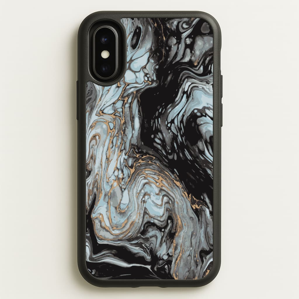 Black And Gold Cloudy Marble - Marble Phone Case for iPhone X / XS