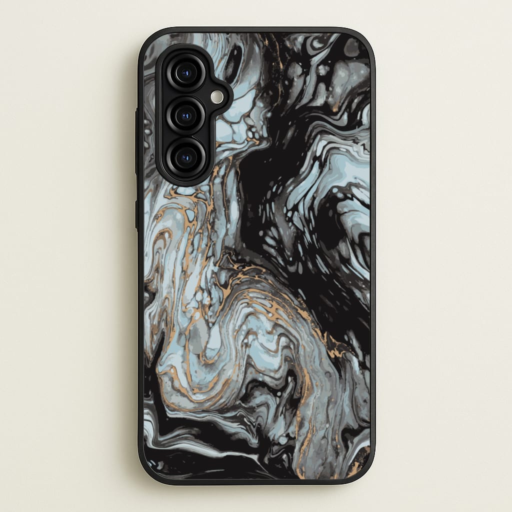 Black And Gold Cloudy Marble - Marble Phone Case for Galaxy A54