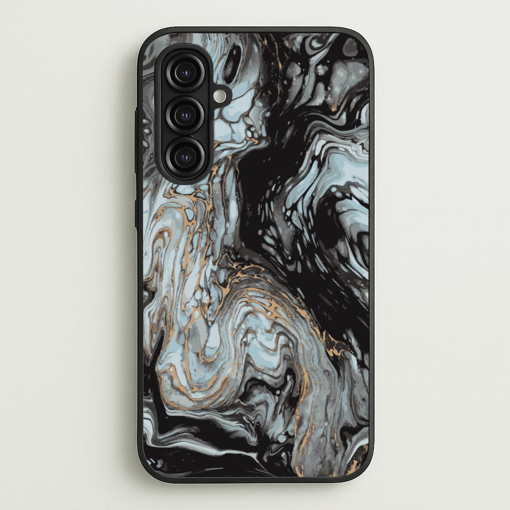 Black And Gold Cloudy Marble - Marble Phone Case for Galaxy A16