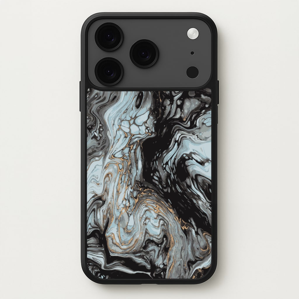 Black And Gold Cloudy Marble Phone Case for iPhone 17 Pro Max