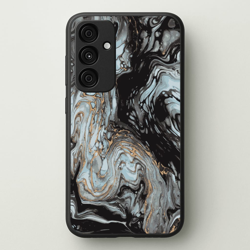 Black And Gold Cloudy Marble - Marble Phone Case for Galaxy A35