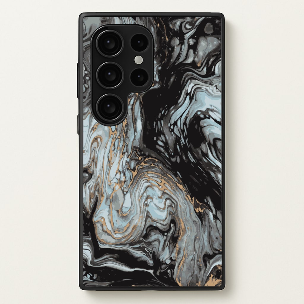 Black And Gold Cloudy Marble - Marble Phone Case for Galaxy S24 Ultra