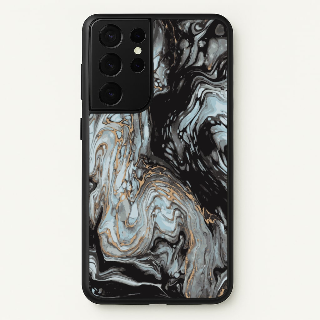 Black And Gold Cloudy Marble - Marble Phone Case for Galaxy S21 Ultra