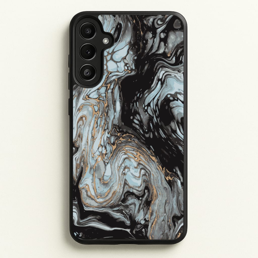 Black And Gold Cloudy Marble - Marble Phone Case for Galaxy A34