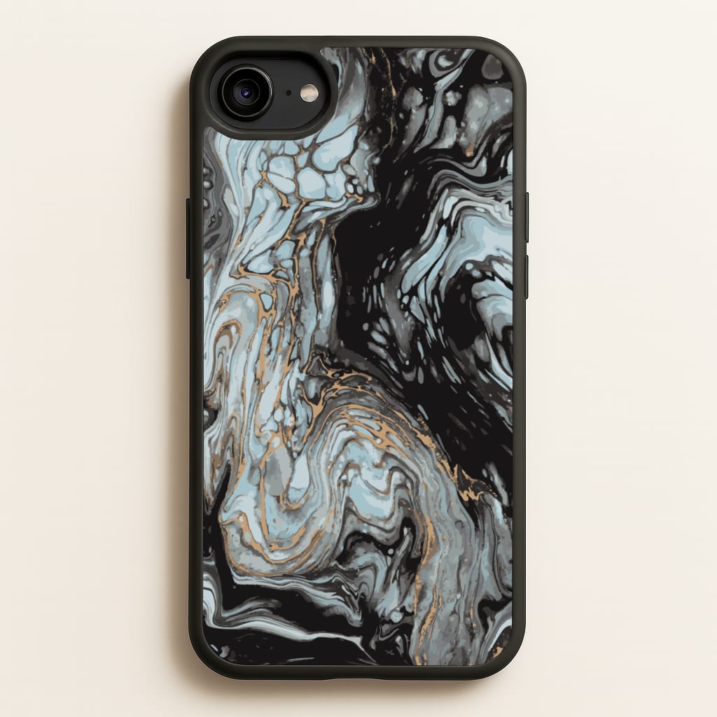 Black And Gold Cloudy Marble - Marble Phone Case for iPhone 6 / 7 / 8 / SE