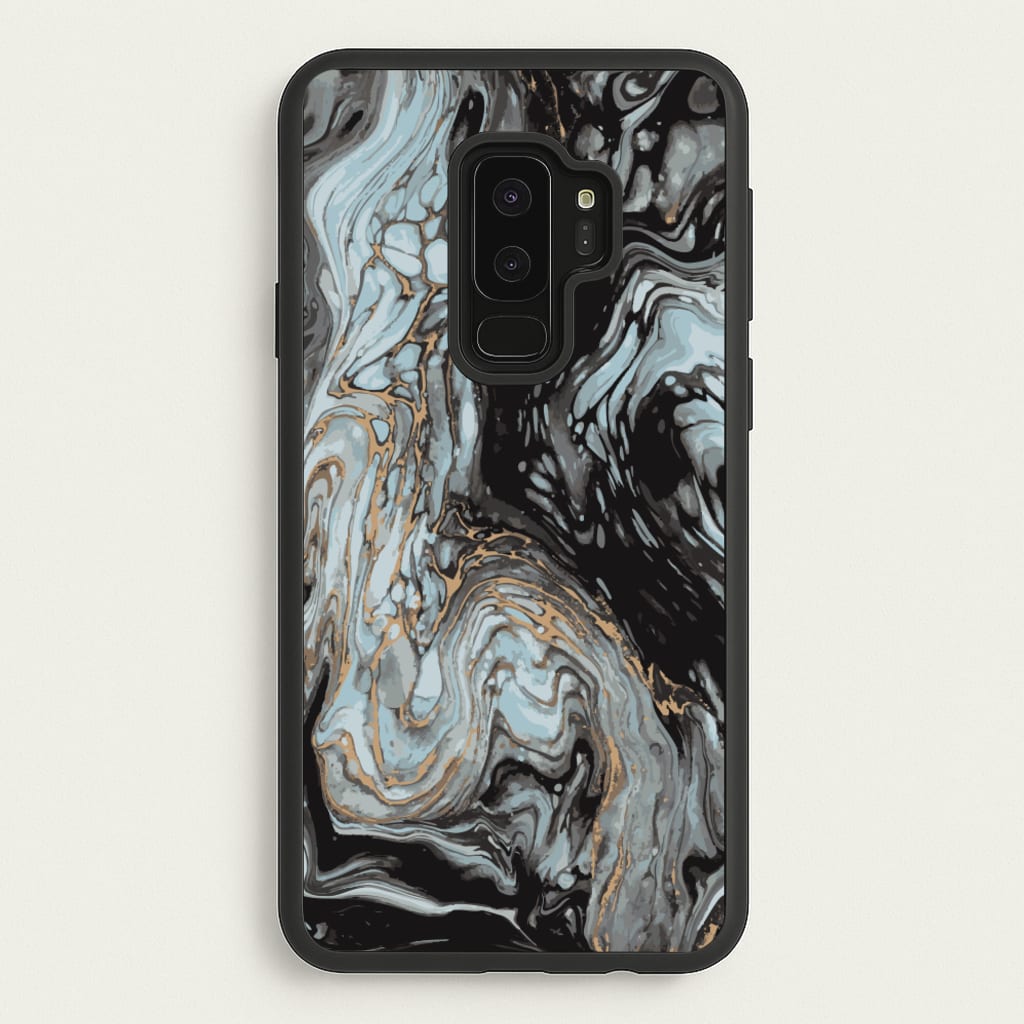 Black And Gold Cloudy Marble - Marble Phone Case for Galaxy S9 Plus