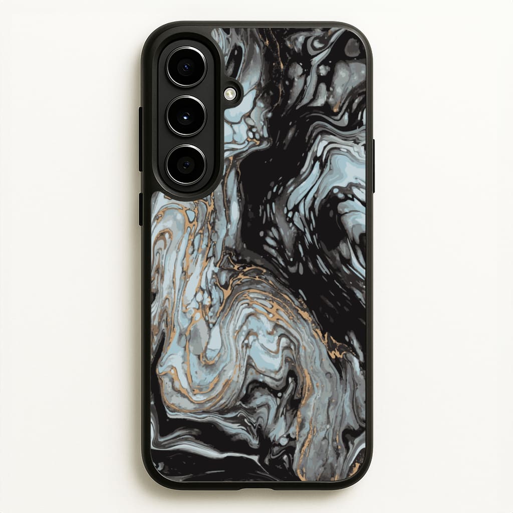 Black And Gold Cloudy Marble - Marble Phone Case for Galaxy A56