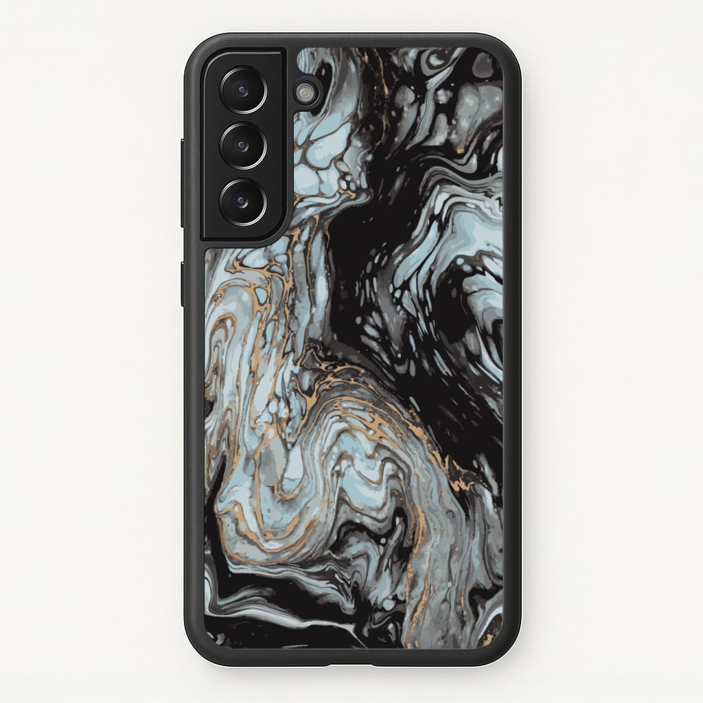 Black And Gold Cloudy Marble - Marble Phone Case for Galaxy S21