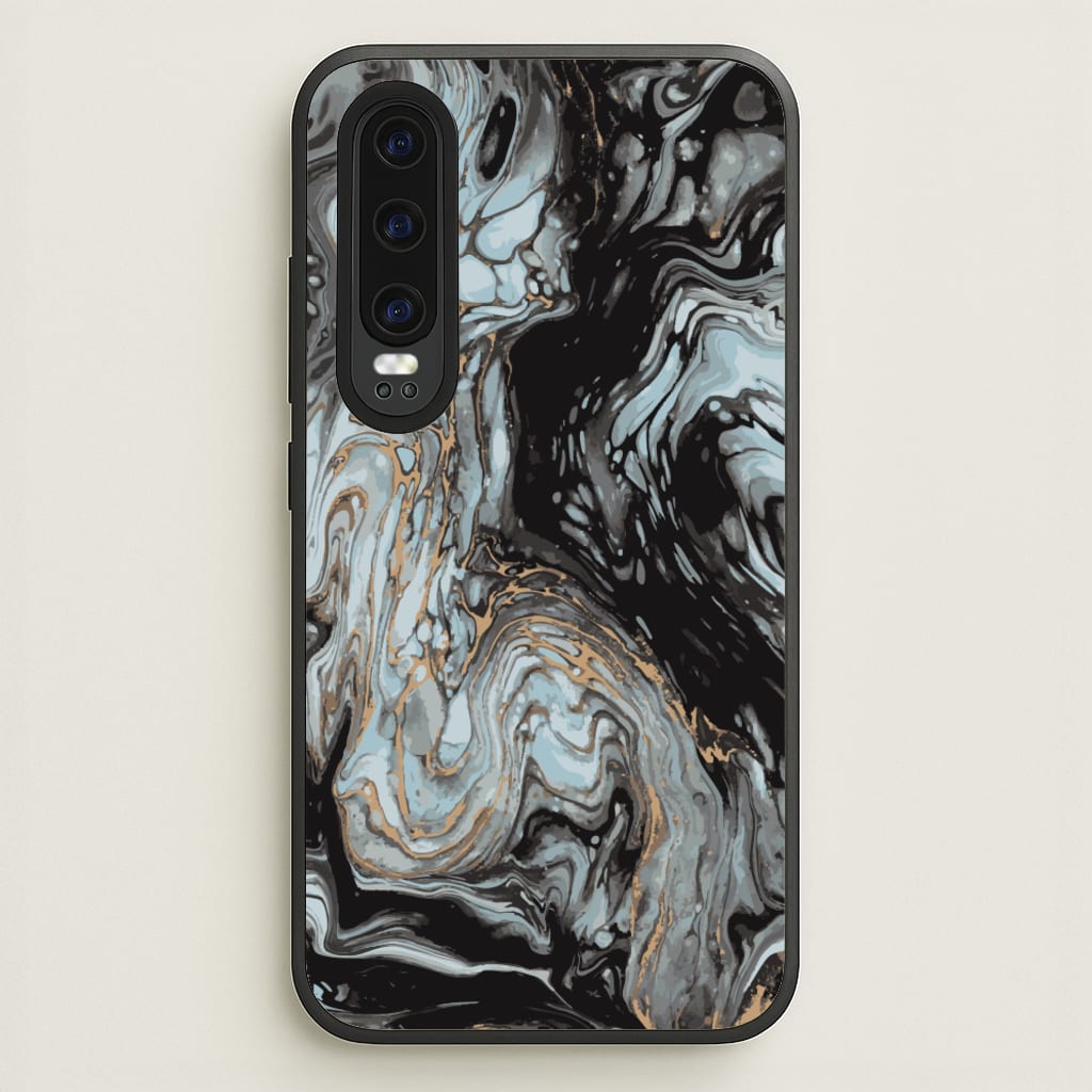 Black And Gold Cloudy Marble - Marble Phone Case for Huawei P30