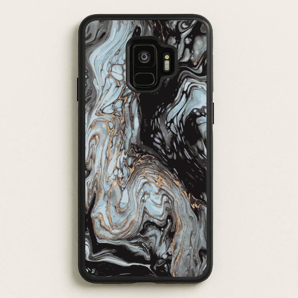 Black And Gold Cloudy Marble - Marble Phone Case for Galaxy S9