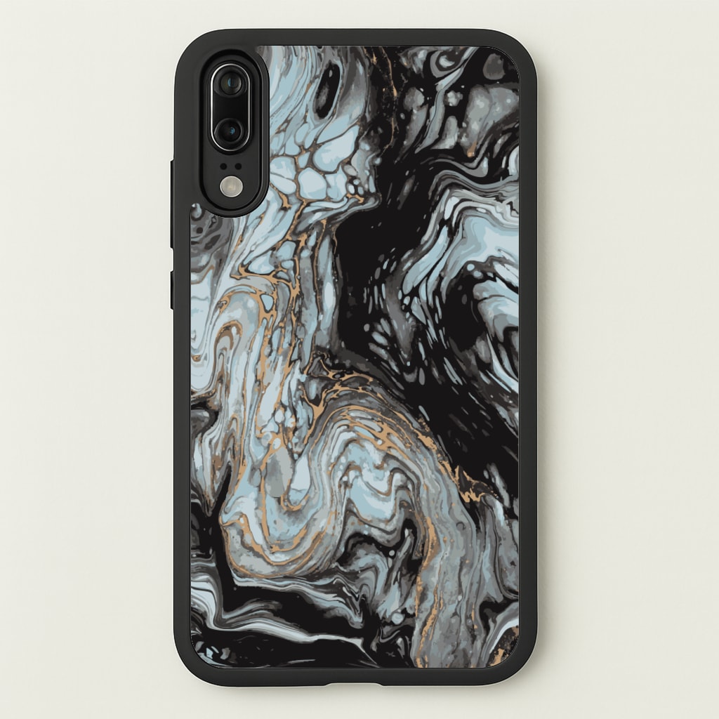 Black And Gold Cloudy Marble - Marble Phone Case for Huawei P20