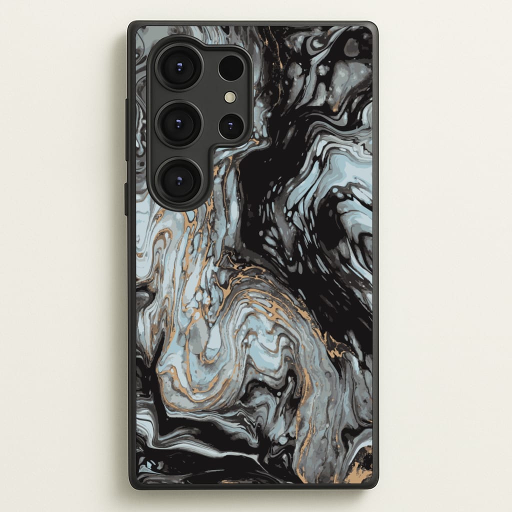 Black And Gold Cloudy Marble - Marble Phone Case for Galaxy S25 Ultra