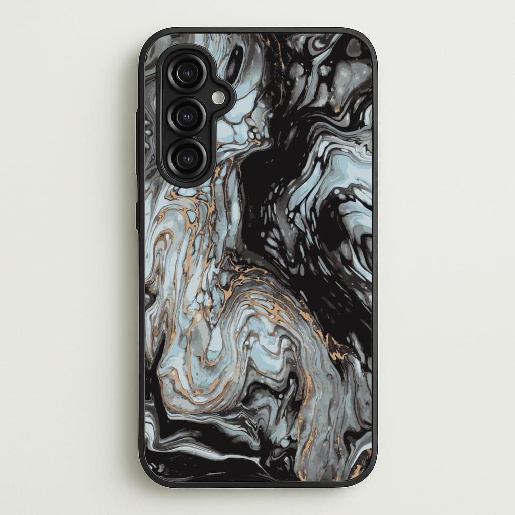 Black And Gold Cloudy Marble - Marble Phone Case for Galaxy A14