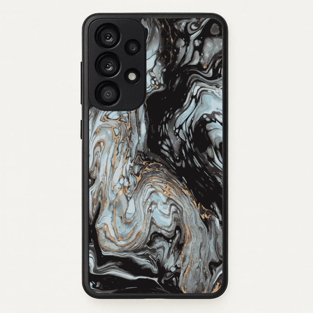 Black And Gold Cloudy Marble - Marble Phone Case for Galaxy A53