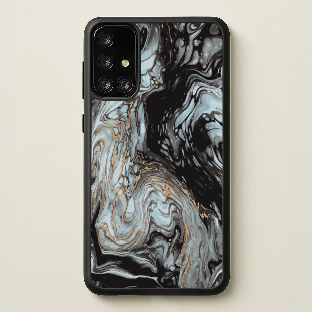 Black And Gold Cloudy Marble - Marble Phone Case for Galaxy A71