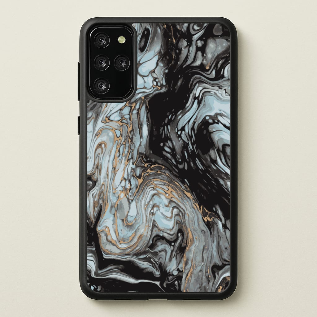 Black And Gold Cloudy Marble - Marble Phone Case for Galaxy S20 Plus