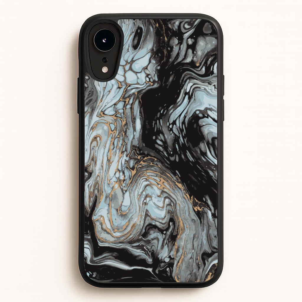 Black And Gold Cloudy Marble - Marble Phone Case for iPhone XR
