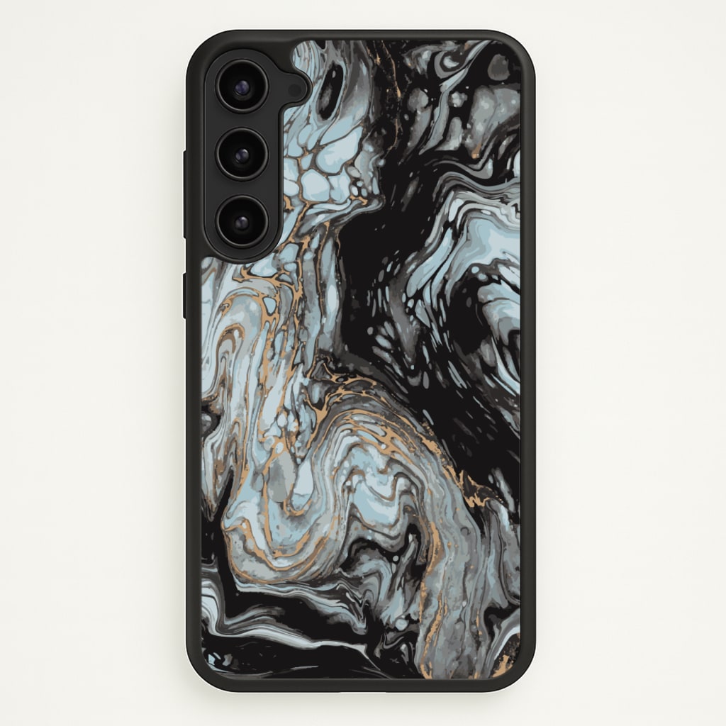 Black And Gold Cloudy Marble - Marble Phone Case for Galaxy S23