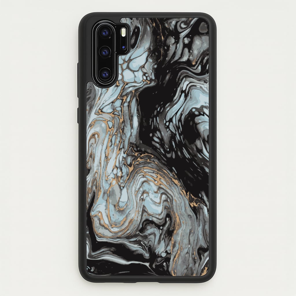 Black And Gold Cloudy Marble - Marble Phone Case for Huawei P30 Pro