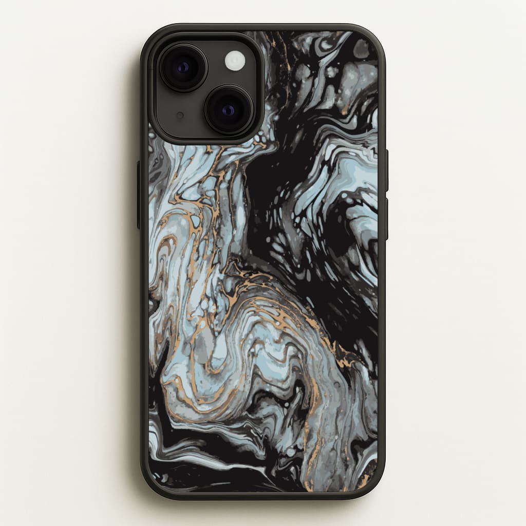 Black And Gold Cloudy Marble - Marble Phone Case for iPhone 13