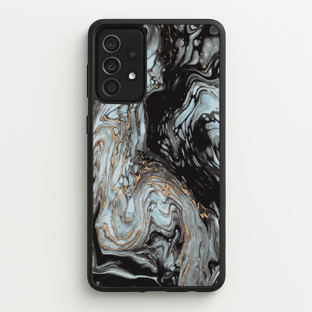 Black And Gold Cloudy Marble - Marble Phone Case for Galaxy A52 / A52s