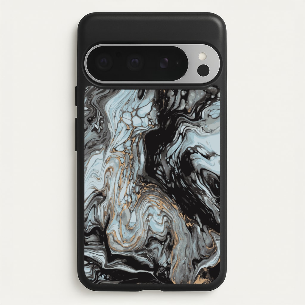Black And Gold Cloudy Marble - Marble Phone Case for Google Pixel 9 Pro XL