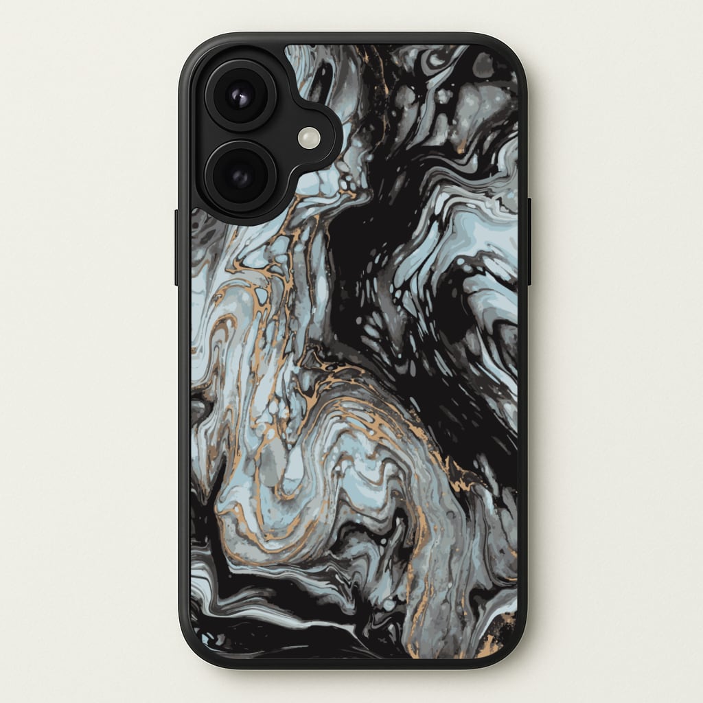 Black And Gold Cloudy Marble Phone Case for iPhone 17
