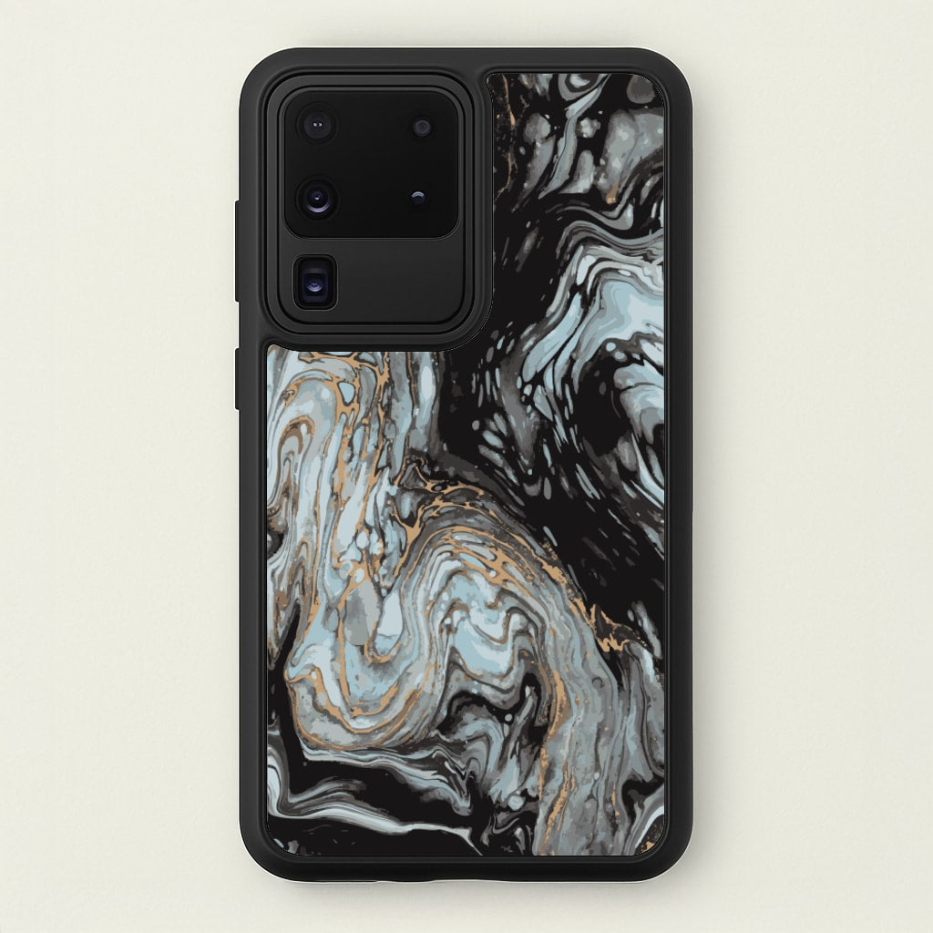 Black And Gold Cloudy Marble - Marble Phone Case for Galaxy S20 Ultra