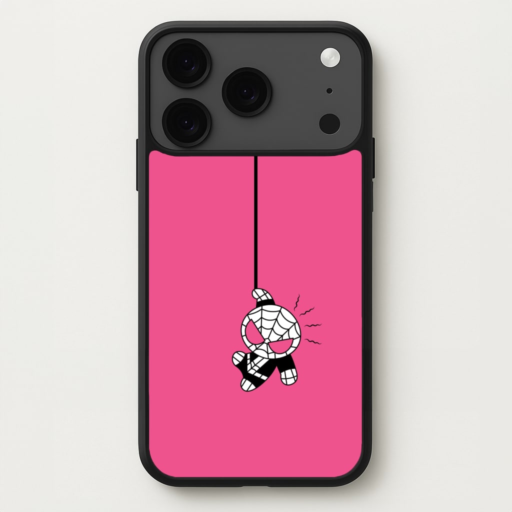 Pink Hanging Spider Hero Phone Case for iPhone 17 Pro Max