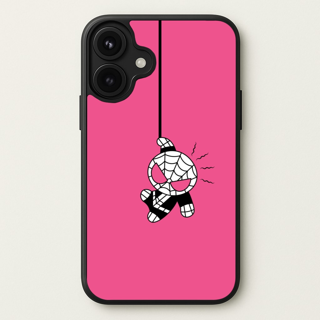 Pink Hanging Spider Hero Phone Case for iPhone 17