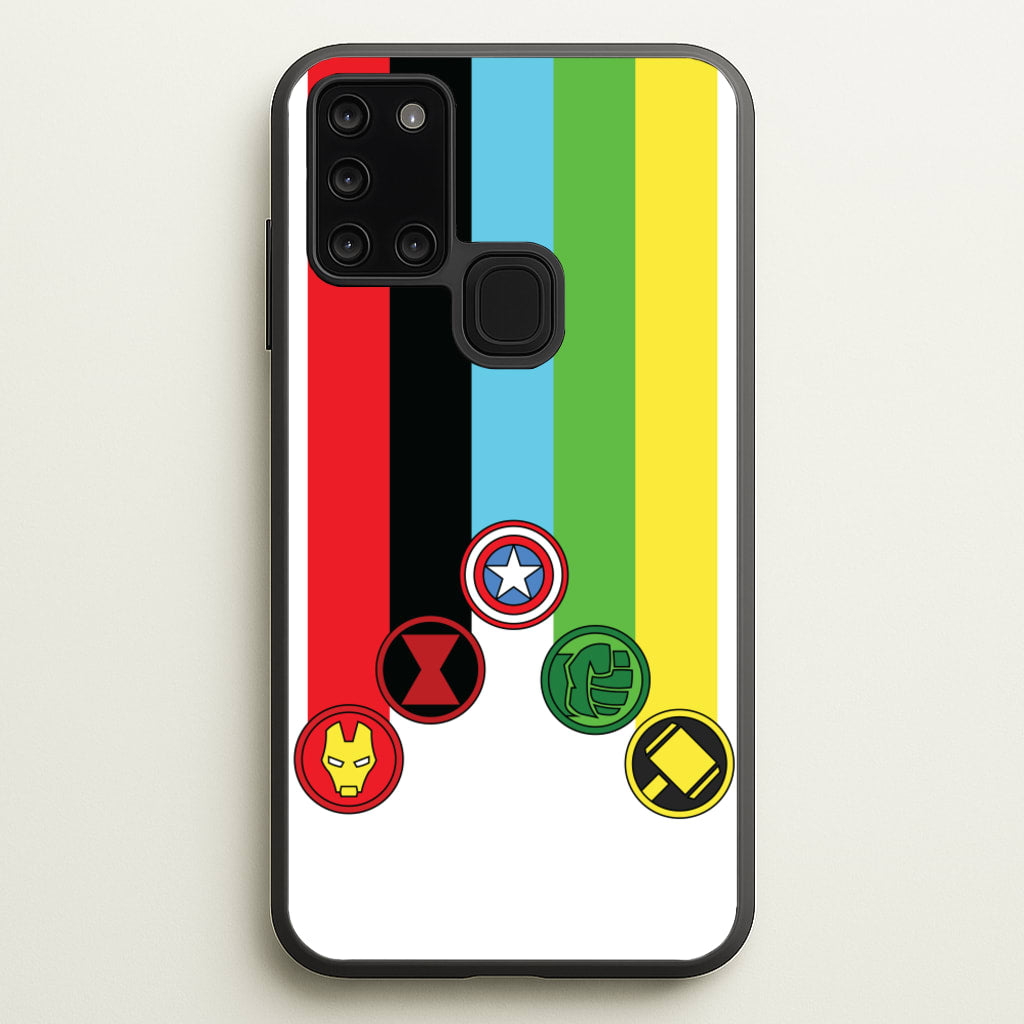 Superhero Team Colourful Symbols - Marvel Phone Case for Galaxy A21s