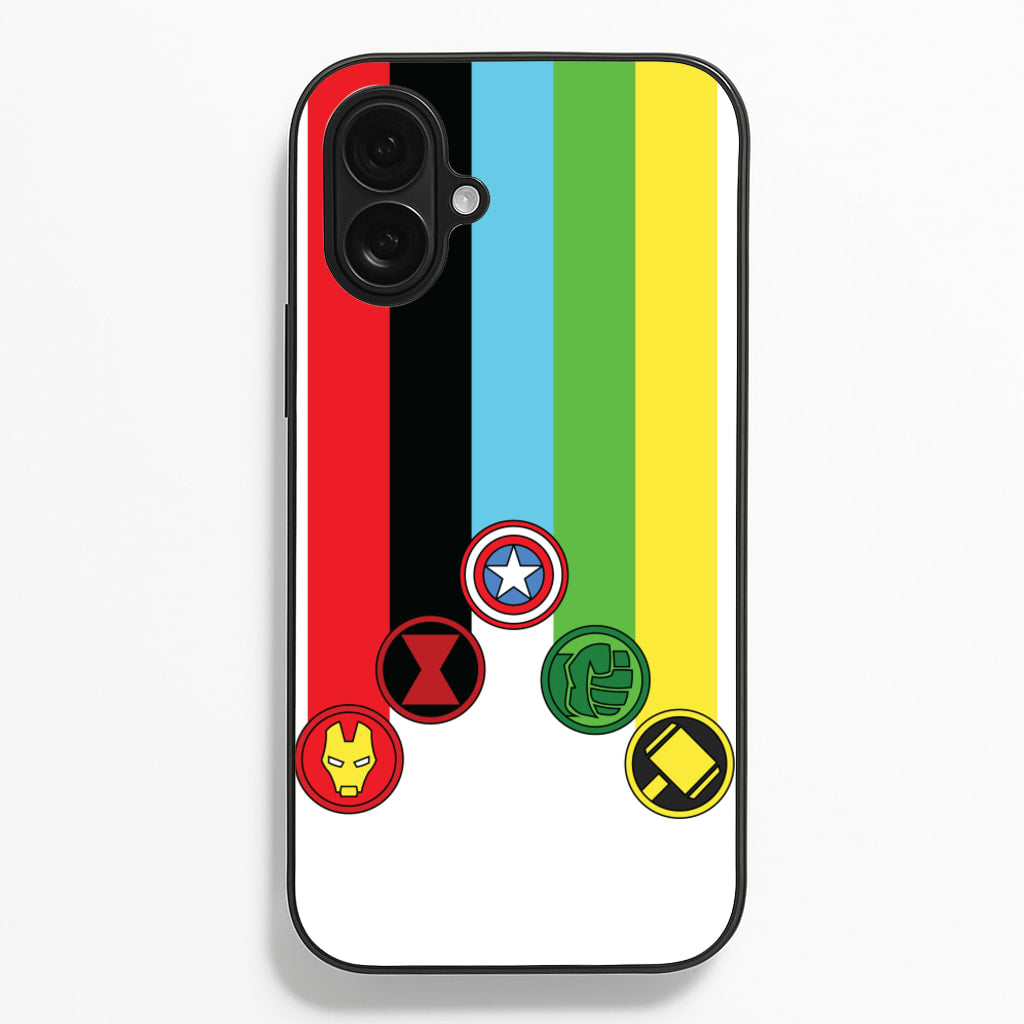 Superhero Team Colourful Symbols - Marvel Phone Case for iPhone 16 Plus