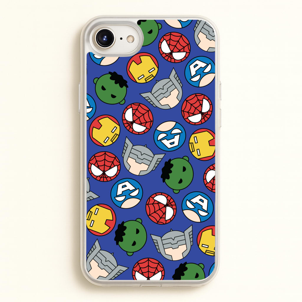 Cute Chibi Heroes Pattern Blue - Marvel Phone Case for iPhone 6 / 7 / 8 / SE
