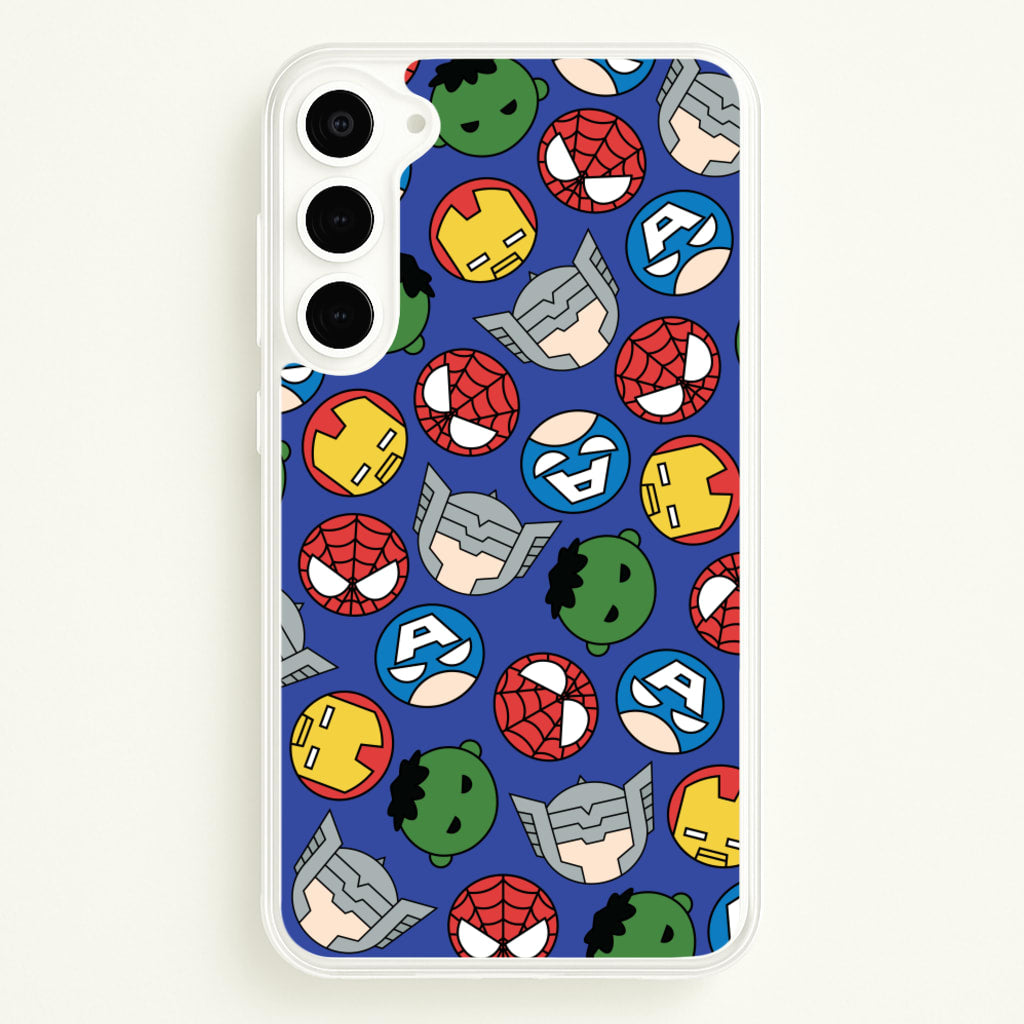 Cute Chibi Heroes Pattern Blue - Marvel Phone Case for Galaxy S23