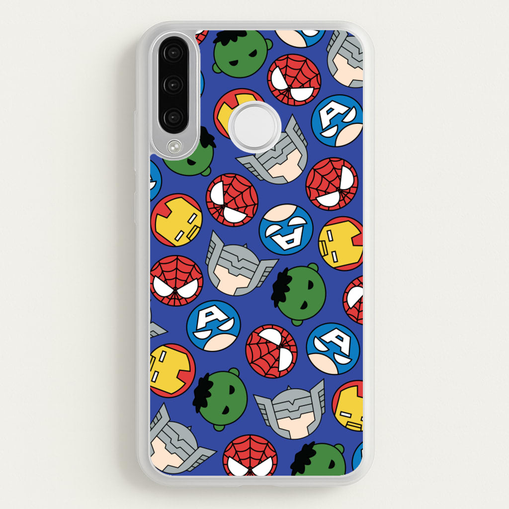 Cute Chibi Heroes Pattern Blue - Marvel Phone Case for Huawei P30 Lite