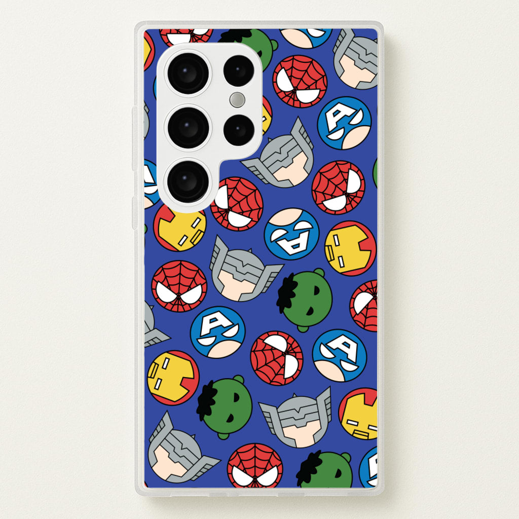 Cute Chibi Heroes Pattern Blue - Marvel Phone Case for Galaxy S24 Ultra