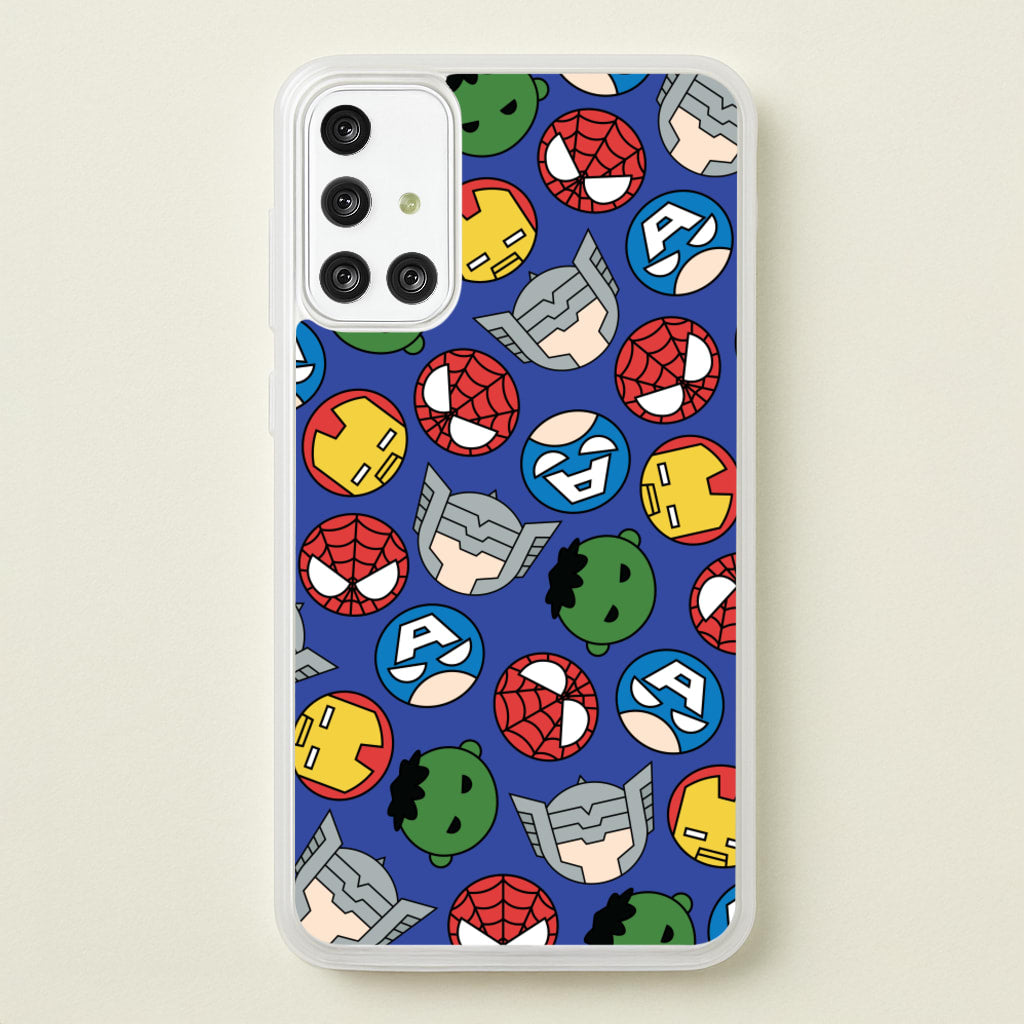 Cute Chibi Heroes Pattern Blue - Marvel Phone Case for Galaxy A71