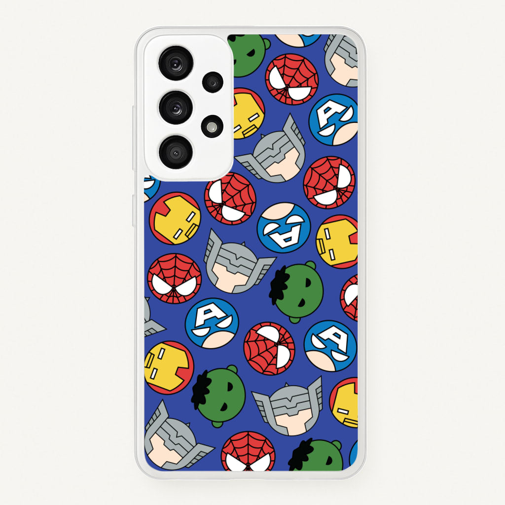 Cute Chibi Heroes Pattern Blue - Marvel Phone Case for Galaxy A53